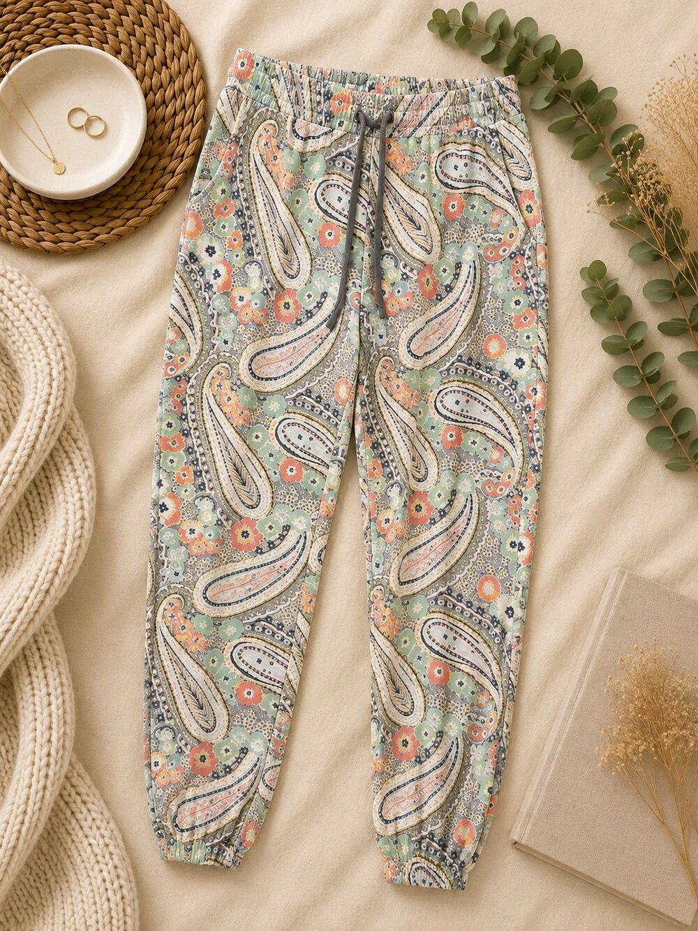 Vera Bradley Paisley Floral Jogger Pants Multicolor Pull On Cottagecore Size M